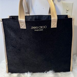 Jimmy Choo Parfums Lg Black and Gold glittery Tote Bag VELVETY